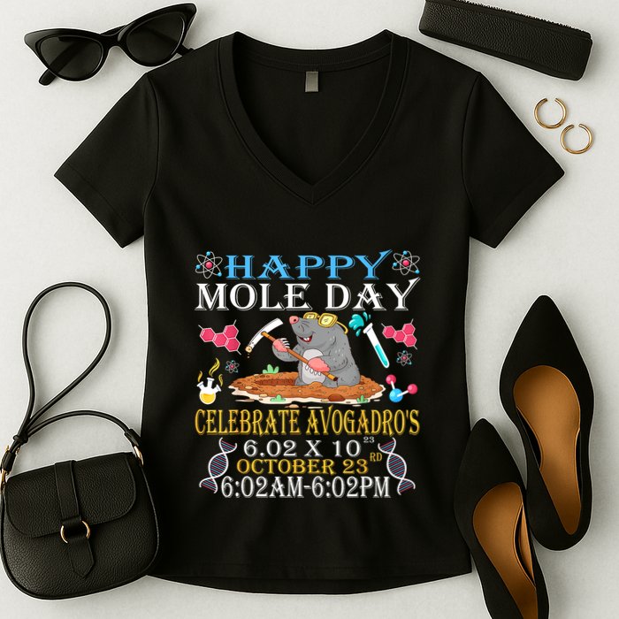 Happy Mole Day Celebrate AvogadroS Mole 6.02 X 10 October Women's V-Neck T-Shirt