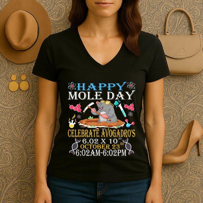 Happy Mole Day Celebrate AvogadroS Mole 6.02 X 10 October Women's V-Neck T-Shirt