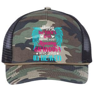 Happy MotherS Day To The Most Amazing Grandma In Heaven Retro Rope Trucker Hat Cap