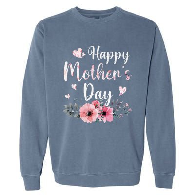 Happy MotherS Day With Floral Mom Mommy Grandma Women Garment-Dyed Sweatshirt