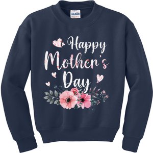 Happy MotherS Day With Floral Mom Mommy Grandma Women Kids Sweatshirt