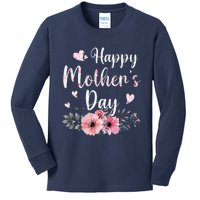 Happy MotherS Day With Floral Mom Mommy Grandma Women Kids Long Sleeve Shirt