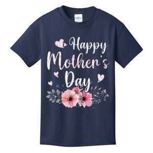 Happy MotherS Day With Floral Mom Mommy Grandma Women Kids T-Shirt