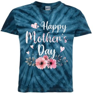 Happy MotherS Day With Floral Mom Mommy Grandma Women Kids Tie-Dye T-Shirt