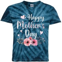 Happy MotherS Day With Floral Mom Mommy Grandma Women Kids Tie-Dye T-Shirt