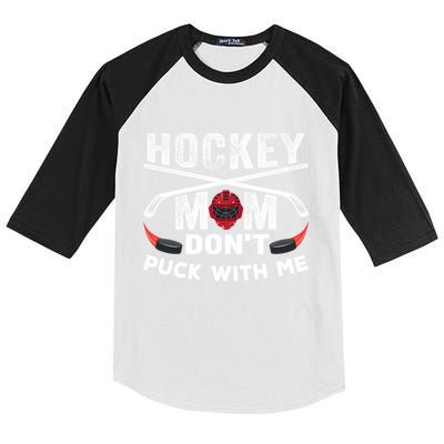 Hockey Mom DonT Puck With Me Moms Sports Gift Kids Colorblock Raglan Jersey