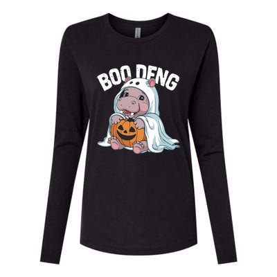 Halloween Moo Deng Baby Hippo Boo Deng Womens Cotton Relaxed Long Sleeve T-Shirt