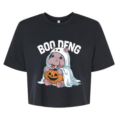 Halloween Moo Deng Baby Hippo Boo Deng Bella+Canvas Jersey Crop Tee