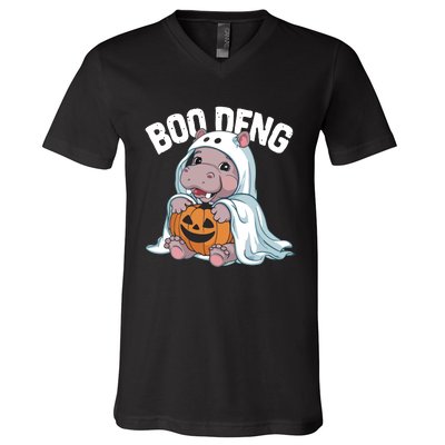 Halloween Moo Deng Baby Hippo Boo Deng V-Neck T-Shirt