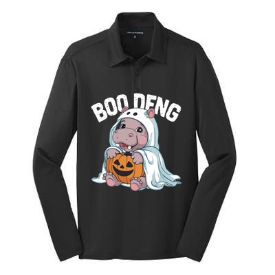 Halloween Moo Deng Baby Hippo Boo Deng Silk Touch Performance Long Sleeve Polo