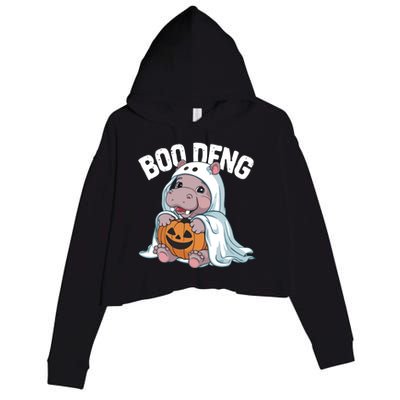 Halloween Moo Deng Baby Hippo Boo Deng Crop Fleece Hoodie