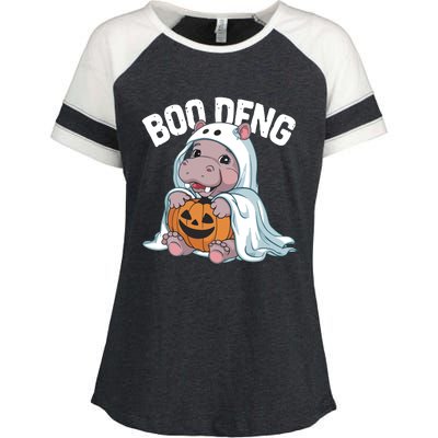 Halloween Moo Deng Baby Hippo Boo Deng Enza Ladies Jersey Colorblock Tee