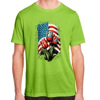 Happy Memorial Day Tulips Flower American Flag 4th Of July Cute Gift Adult ChromaSoft Performance T-Shirt