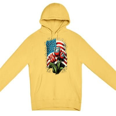 Happy Memorial Day Tulips Flower American Flag 4th Of July Cute Gift Premium Pullover Hoodie