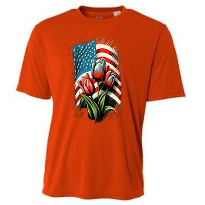 Happy Memorial Day Tulips Flower American Flag 4th Of July Cute Gift Cooling Performance Crew T-Shirt