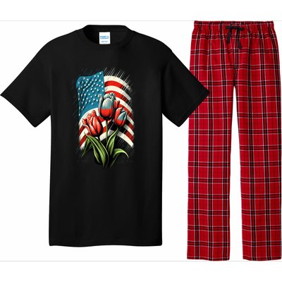 Happy Memorial Day Tulips Flower American Flag 4th Of July Cute Gift Pajama Set