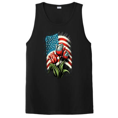 Happy Memorial Day Tulips Flower American Flag 4th Of July Cute Gift PosiCharge Competitor Tank