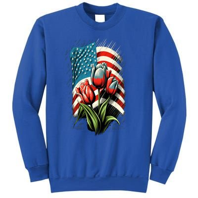 Happy Memorial Day Tulips Flower American Flag 4th Of July Cute Gift Sweatshirt