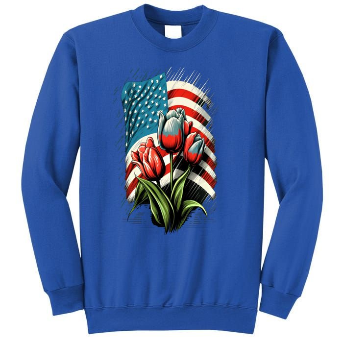 Happy Memorial Day Tulips Flower American Flag 4th Of July Cute Gift Sweatshirt