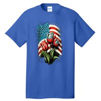 Happy Memorial Day Tulips Flower American Flag 4th Of July Cute Gift Tall T-Shirt