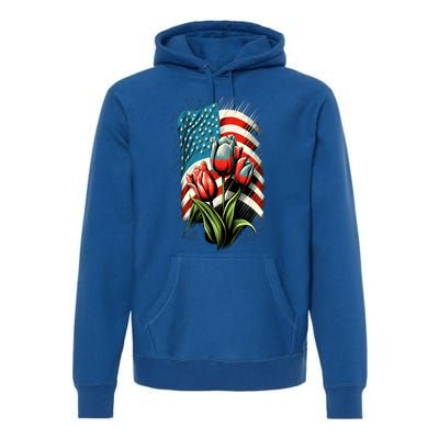 Happy Memorial Day Tulips Flower American Flag 4th Of July Cute Gift Premium Hoodie