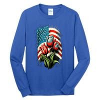 Happy Memorial Day Tulips Flower American Flag 4th Of July Cute Gift Tall Long Sleeve T-Shirt