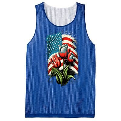 Happy Memorial Day Tulips Flower American Flag 4th Of July Cute Gift Mesh Reversible Basketball Jersey Tank