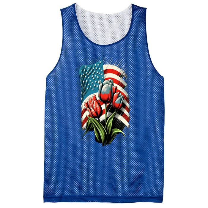 Happy Memorial Day Tulips Flower American Flag 4th Of July Cute Gift Mesh Reversible Basketball Jersey Tank