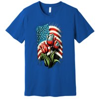 Happy Memorial Day Tulips Flower American Flag 4th Of July Cute Gift Premium T-Shirt