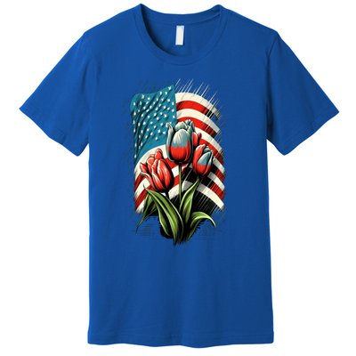 Happy Memorial Day Tulips Flower American Flag 4th Of July Cute Gift Premium T-Shirt