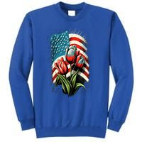 Happy Memorial Day Tulips Flower American Flag 4th Of July Cute Gift Tall Sweatshirt