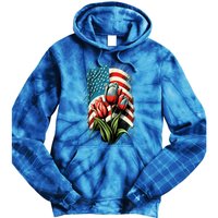 Happy Memorial Day Tulips Flower American Flag 4th Of July Cute Gift Tie Dye Hoodie