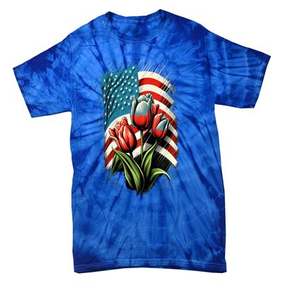 Happy Memorial Day Tulips Flower American Flag 4th Of July Cute Gift Tie-Dye T-Shirt