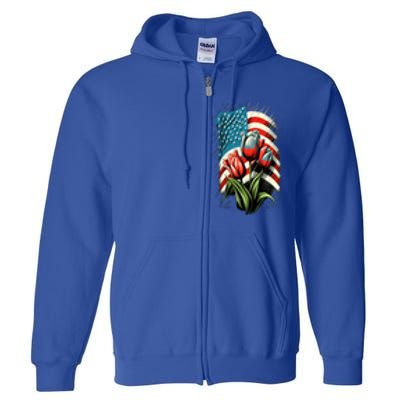 Happy Memorial Day Tulips Flower American Flag 4th Of July Cute Gift Full Zip Hoodie