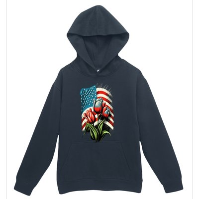 Happy Memorial Day Tulips Flower American Flag 4th Of July Cute Gift Urban Pullover Hoodie