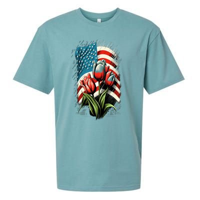 Happy Memorial Day Tulips Flower American Flag 4th Of July Cute Gift Sueded Cloud Jersey T-Shirt