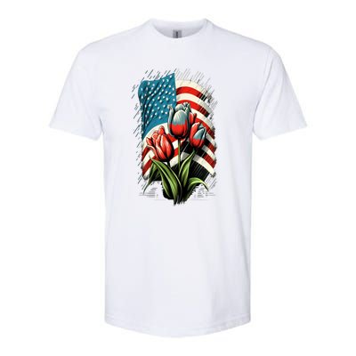 Happy Memorial Day Tulips Flower American Flag 4th Of July Cute Gift Softstyle CVC T-Shirt