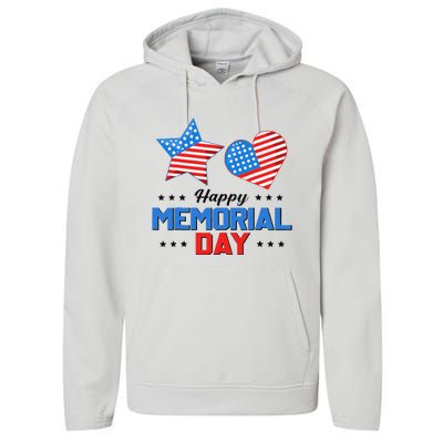 Happy Memorial Day 4th Of July American Flag Patriotic Performance Fleece Hoodie