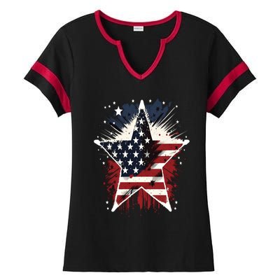 Happy Memorial Day Veteran American Usa Star Flag 4th Of Gift Ladies Halftime Notch Neck Tee