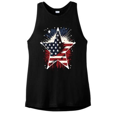 Happy Memorial Day Veteran American Usa Star Flag 4th Of Gift Ladies PosiCharge Tri-Blend Wicking Tank