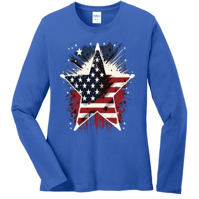 Happy Memorial Day Veteran American Usa Star Flag 4th Of Gift Ladies Long Sleeve Shirt