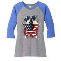 Happy Memorial Day Veteran American Usa Star Flag 4th Of Gift Women's Tri-Blend 3/4-Sleeve Raglan Shirt