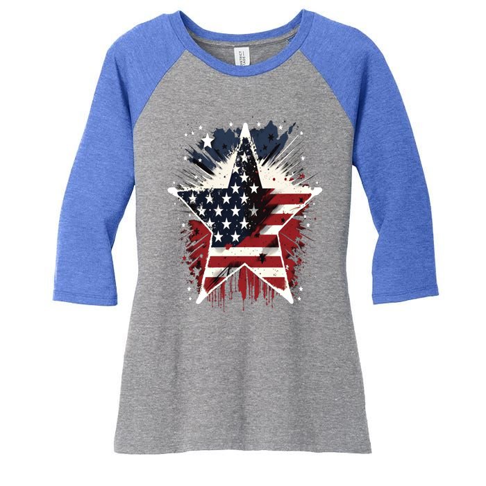 Happy Memorial Day Veteran American Usa Star Flag 4th Of Gift Women's Tri-Blend 3/4-Sleeve Raglan Shirt