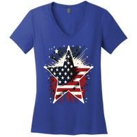 Happy Memorial Day Veteran American Usa Star Flag 4th Of Gift Women's V-Neck T-Shirt