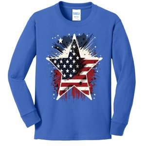 Happy Memorial Day Veteran American Usa Star Flag 4th Of Gift Kids Long Sleeve Shirt