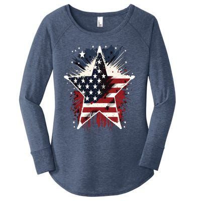 Happy Memorial Day Veteran American Usa Star Flag 4th Of Gift Women's Perfect Tri Tunic Long Sleeve Shirt