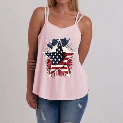 Happy Memorial Day Veteran American Usa Star Flag 4th Of Gift Women's Strappy Tank