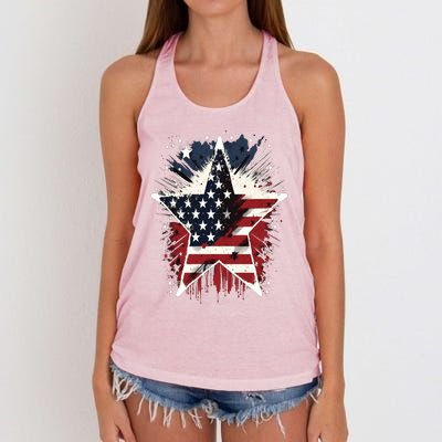 Happy Memorial Day Veteran American Usa Star Flag 4th Of Gift Women's Knotted Racerback Tank