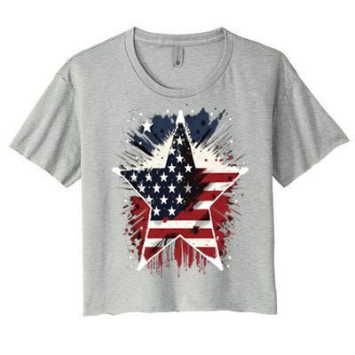 Happy Memorial Day Veteran American Usa Star Flag 4th Of Gift Women's Crop Top Tee