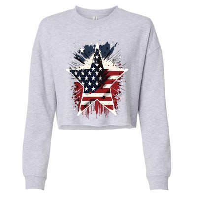 Happy Memorial Day Veteran American Usa Star Flag 4th Of Gift Cropped Pullover Crew